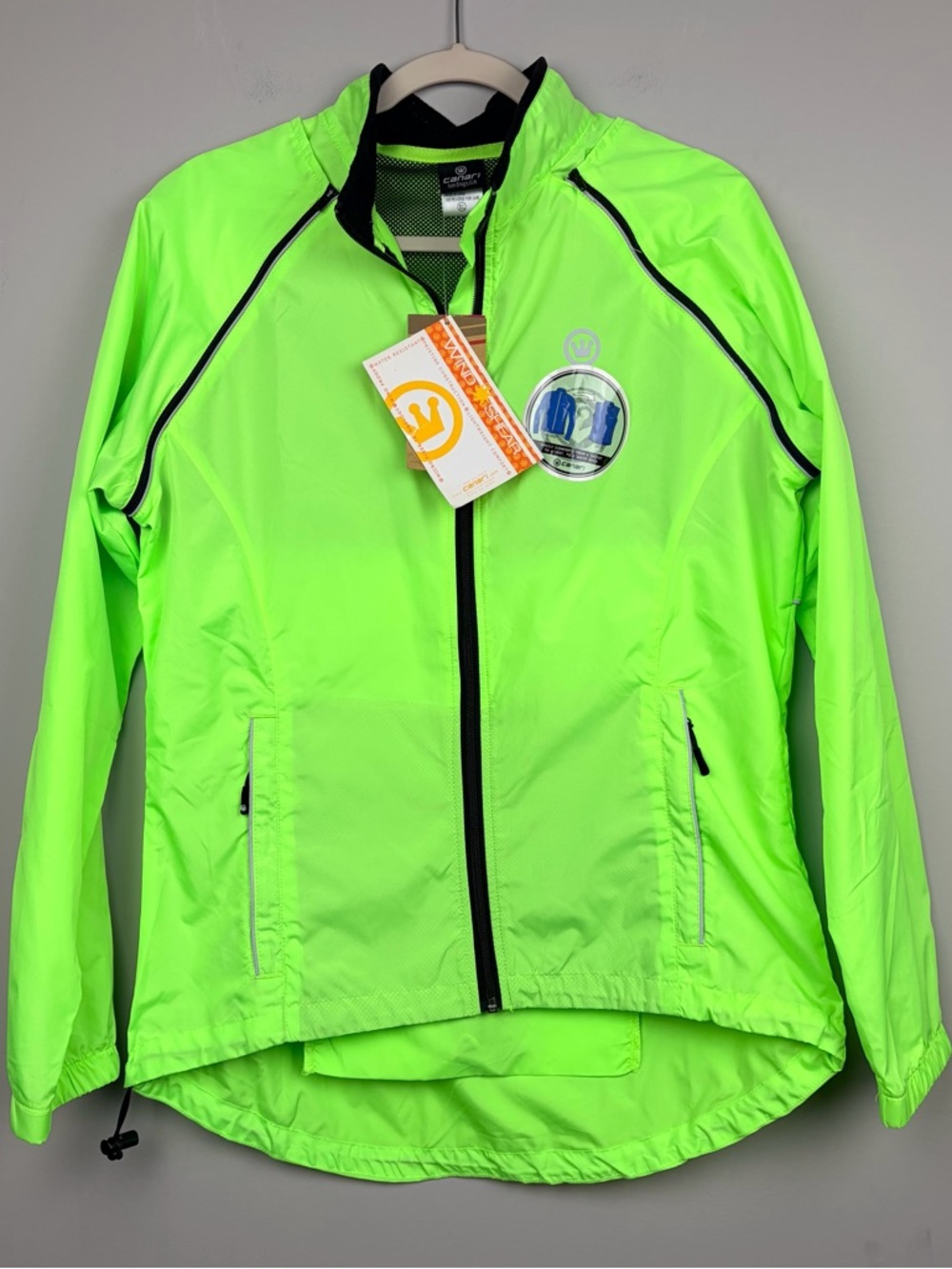 Canari Neon Yellow Cycling Jacket NWT Windbreaker Reflective XL